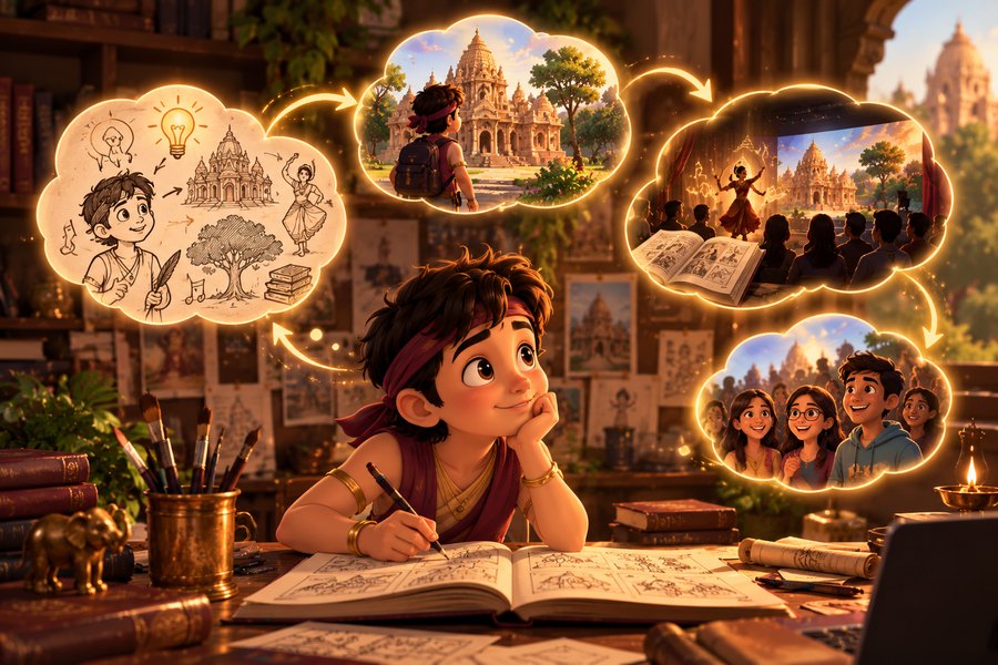 A creative concept moving from cultural source material into designed experiences
